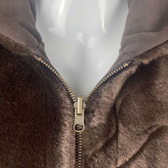 Faux Fur Reversible Hooded Zip Front Vest S M Chocolate Brown - Picture 11 of 13